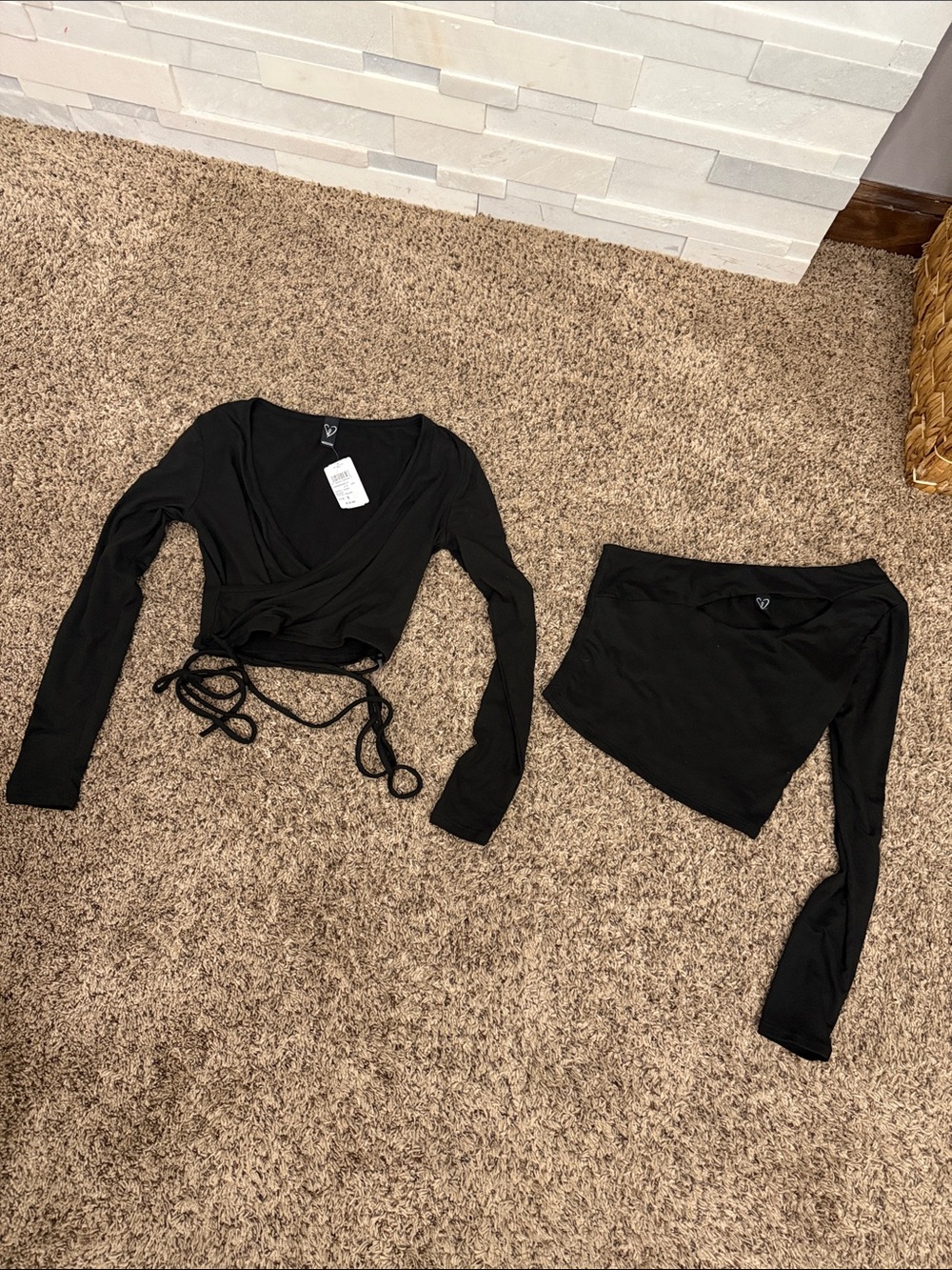Windsor Black Long-Sleeve Wrap Crop Top - Women